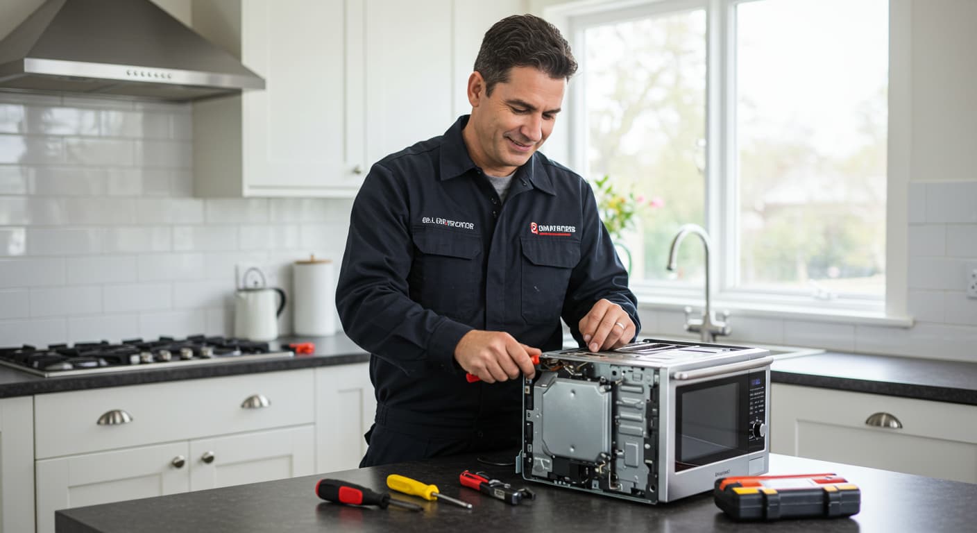 Technician repairing appliance